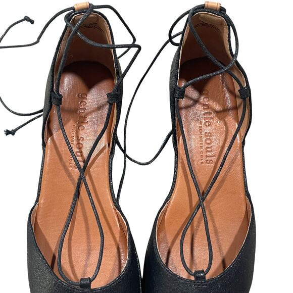 Gentle Souls Women's Leather Wedge Ballet Nerissa Ghillie Size 8 in Black - Picture 6 of 8